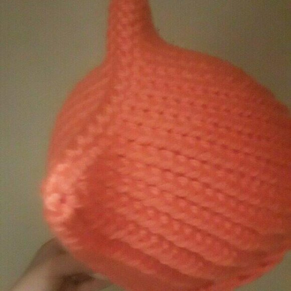 Handmade cat ear beanie ( neon orange) - Picture 3 of 5
